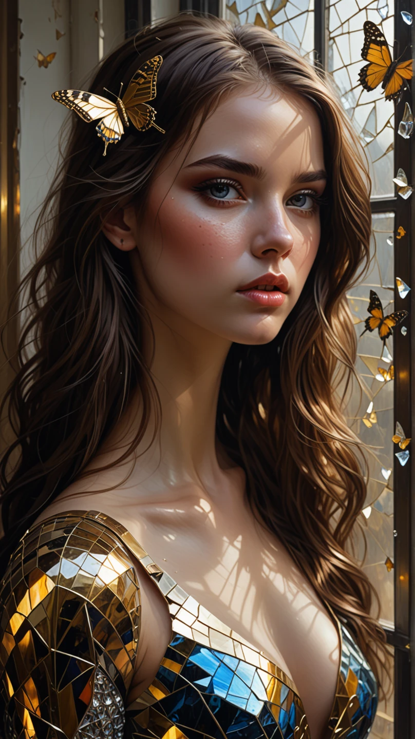 portrait Alexandra Daddario, wearing sexy french maid costume, against the background of the Eiffel Tower, 3 0 3 0 s, wavy hair, intricate, elegant, highly detailed, digital painting, artstation, concept art, smooth, sharp focus, illustration, art by thomas kindkade, charlie bowater, artgerm, greg rutkowski, alphonse mucha and alexandra fomina, 36k, glittering, shining