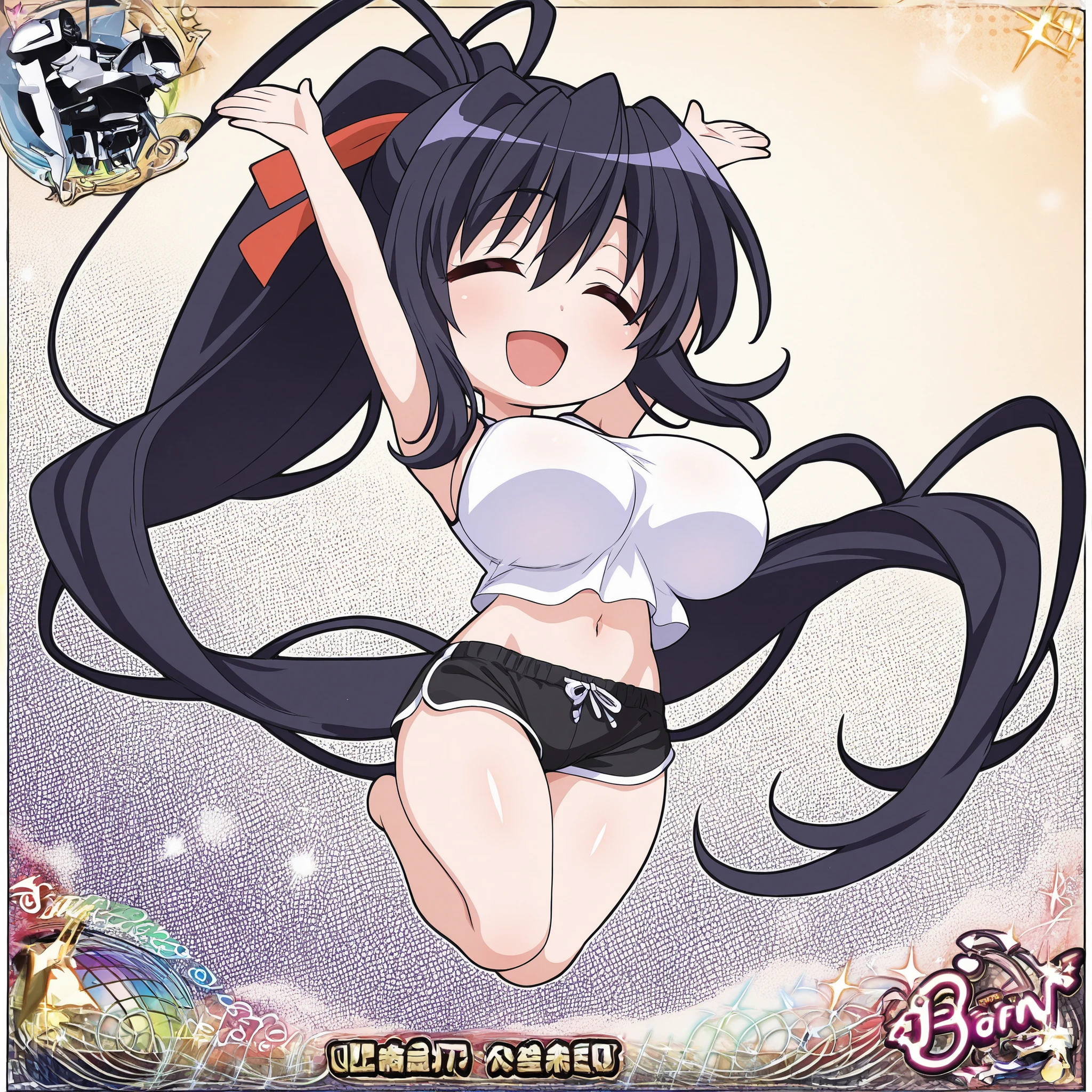 (twin tails,long hair),((big breasts)),standing position,girl,((Loli)),(Senran Kagura), black hair,exposed arms,High leg,leotard,sailor suit.close legs,((pink colored inner hair)),under hair,