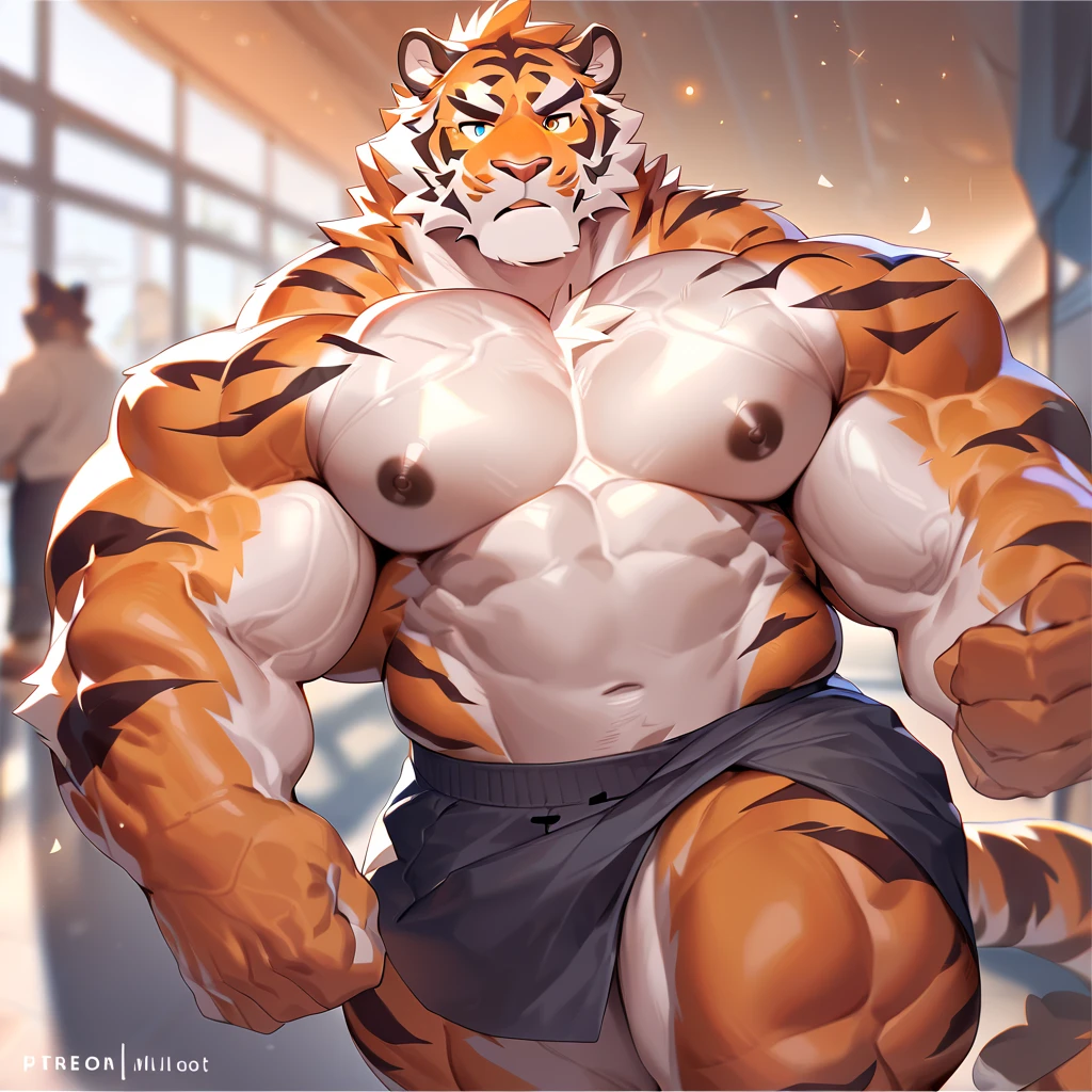 Muscular, tiger in speedo, black speedos, By mystikfox61