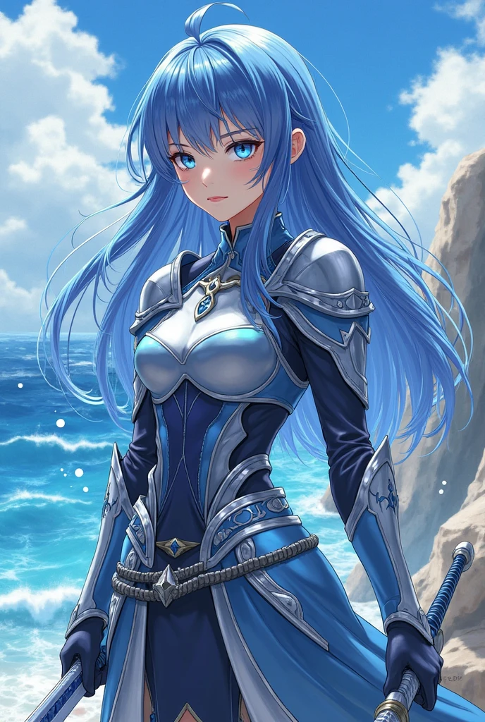 ()、(masterpiece:1.5、Photorealistic:1.4,anime coloring:1.4、high resolution:1.4)、,(spot light:1.2、Exquisite beautiful eye:1.5,)、(stand:1.5)、()、(upper body:1.5)、
(kind eyes、tareme:1.4),()、(Cute Face)、(blue hair:1.5)、(middle hair:1.5),(sidelock :1.6),(blunt bangs:1.3),(1 girl)、(blue eyes:1.2)、(light smile:1.5),()、(solo)、() ,(),(small breasts),(),(bikini armor:1.5),()、()、()、Slim Body(),Shiny Hair、