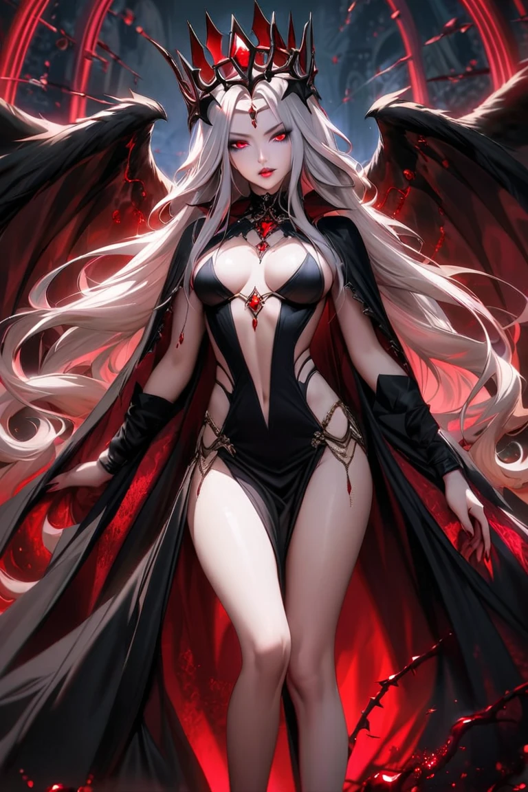 a blood-red velvet throne, her ethereal beauty further accentuated by the stark contrast. Her skin, pale as the moonlit night, gleams with an otherworldly radiance. Her lips, a deep crimson, are parted in a seductive smile, revealing fangs sharp as the night itself. The tentacles, slimy and nasty, surround her, but they do not seem to deter her. Instead, they seem to enhance her allure, twining around her slender form like sinuous serpents. Her eyes, veiled behind opaque spectacles, smolder with an inner fire, their hypnotic gaze holding the viewer captive in their spell.
Her black