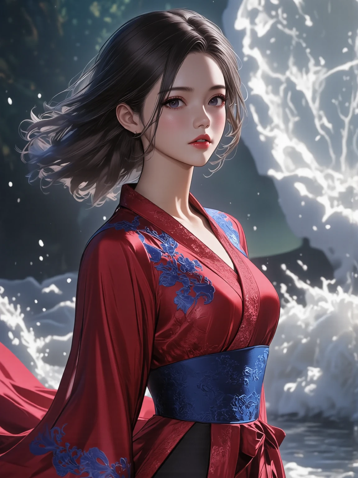 tmasterpiece,Highest image quality,super detailing,beauitful face,Glowing and radiant skin,deep understanding,Bare breasts,Thick pubic hair,Enchanted smile,(NSFW:1.7)(dents on the skin:1.5), actual, realistically, (tmasterpiece:1.5), concept-art, Complicated details, The is very detailed, realistically, Render by Octane, 8K, unreal-engine, dynamicposes, Best quality, A high resolution, (photorealiscic face:1.1), (hyper realisitc:1.1), ((full_body)), perfect eyes,(shiny skins:1.2), (((Hairstyles))), (((perfect hand))), (very highly detailed background), ((Dynamic background)), ((safe)), (llight rays), ((1个Giant Breast Girl)), wears a long robe, ((((Flowing cloak))), ((詳細な目, hight quality eyes, Facing high quality)), (Extremely complex robes, Magic robes), Short hair details, cast lightning, Electric, rotation fire, radiating power, spark of light, smog, magia, ((theatrical)), epic, On the battlefield, depth of fields, bokeh, 4K, Gotik, Humanity, Particle,