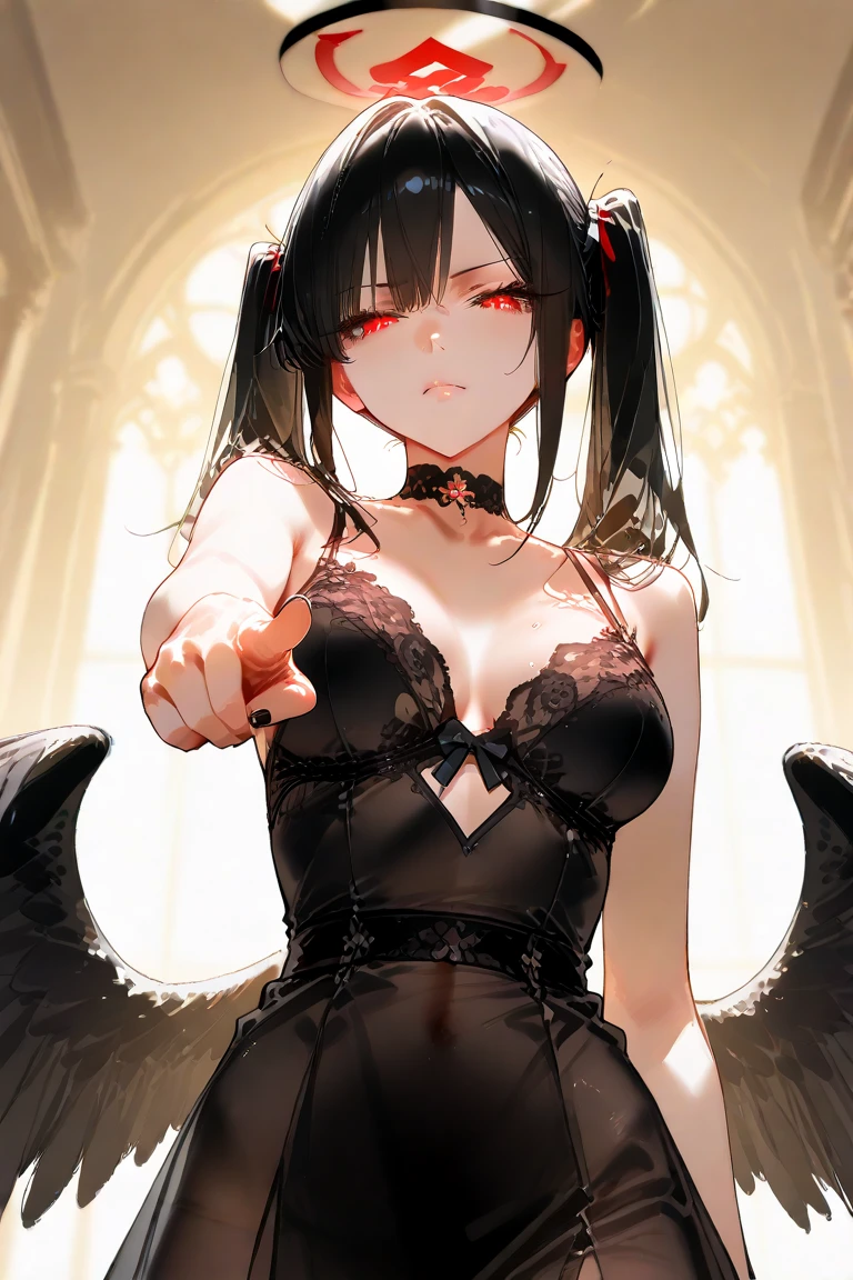 (masterpiece, best quality), 1girl, <lora:HerrscherofSex:0.8> HerrscherofSex, 1girl, solo, black hair, red eyes, thighhighs, black wings, dominatrix, bondage outfit,