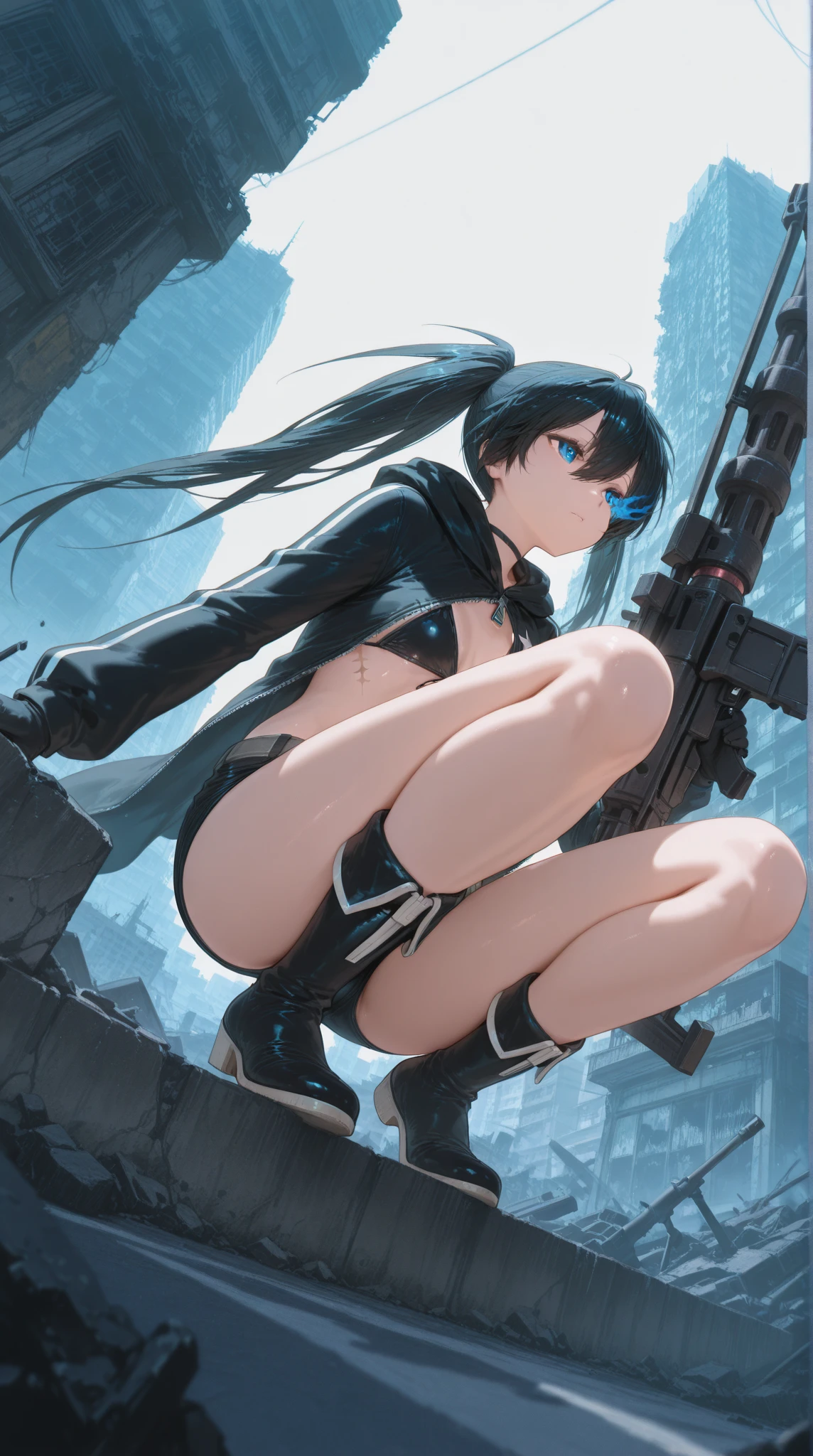 2D,girl,Small breasts,maid,stockings,Cutting a naked pussy with a knife, Bare nipples,Black Hair,ponytail,cyber punk,Light blue