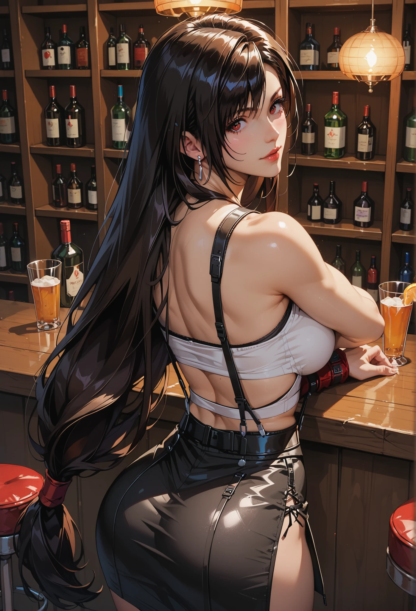 Working in a bar at night、Tifa Lockhart High leg cut outfit Large Breasts Big penis Attractive ass Having sex