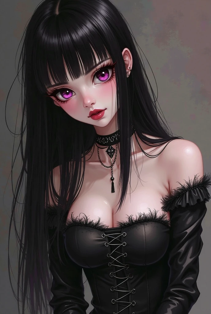 Close up portrait, punk girl with brown bobcut and blue eyes, punk clothes, goth, punk jewellery, sexy, slim, magenta mini top, cool leather jacket, black jeans, rock concert background, vibrant colors, darken, digital art, 8k, masterpiece,