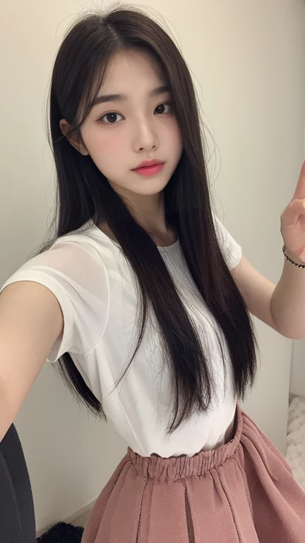 araffed asian woman taking a selfie in a mirror, korean girl, wearing in shirt, gorgeous young korean woman, beautiful south korean woman, wearing a blouse, beautiful young korean woman, korean woman, sexy girl, tight shirt, wearing white shirt, open shirt, clothed in white shirt, wearing tight shirt, heonhwa choe, sexy look