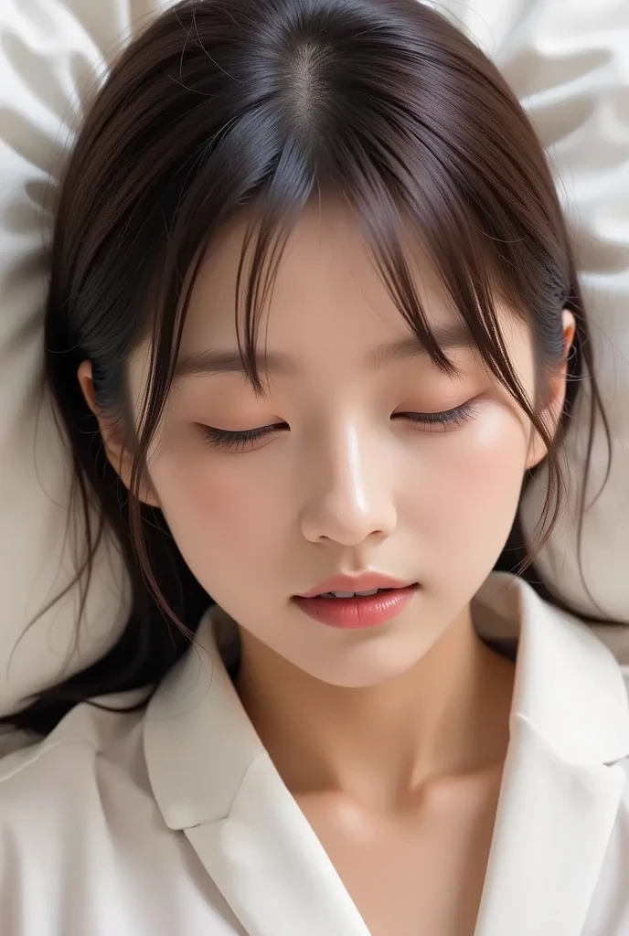 ((highest quality, masterpiece :1.3)), Photorealistic、Ultra-high resolution、Natural skin texture、Hyperrealism、Near Movies、Beautiful Japanese girl in her early s、One girl、Small breasts、Sky blue crop top、Lying in bed、Angry expression、Tears flowing