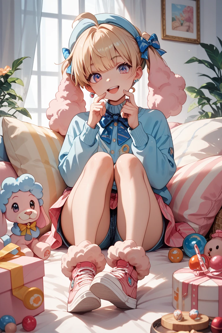 kid, Full body picture, whole body, sexy pose, cute young boy shota, tight brief, light orange hairs, brown eyes, beautiful eyes, beautiful feet, beautiful hands, blush, happy, smile, BREAK, ultra detailed children bedroom, lot of toys around