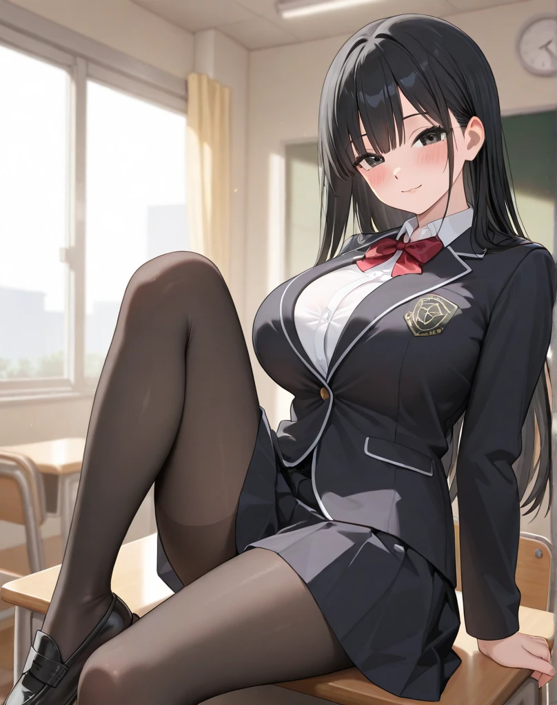 A woman with a growing penis A woman in a school uniform and a shiny black school swimsuit