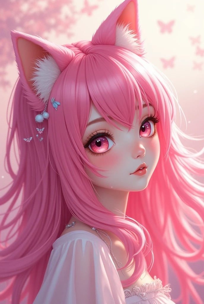 score_9, score_8_up, score_7_up, score_6_up, score_5_up, score_4_up, 1girl, solo, animal ears, hair ornament, blue eyes, long hair, pink hair, animal ear fluff, hairclip, looking at viewer, bangs, flower, cat ears, collar, collarbone, hair flower, portrait, x hair ornament, black background, ear piercing, closed mouth, smile, blush, choker, upper body, breasts, piercing, earrings, pink flower, cleavage, bare shoulders, jewelry, lips <lora:Anime Summer Days Style SDXL_LoRA_Pony Diffusion V6 XL:1>