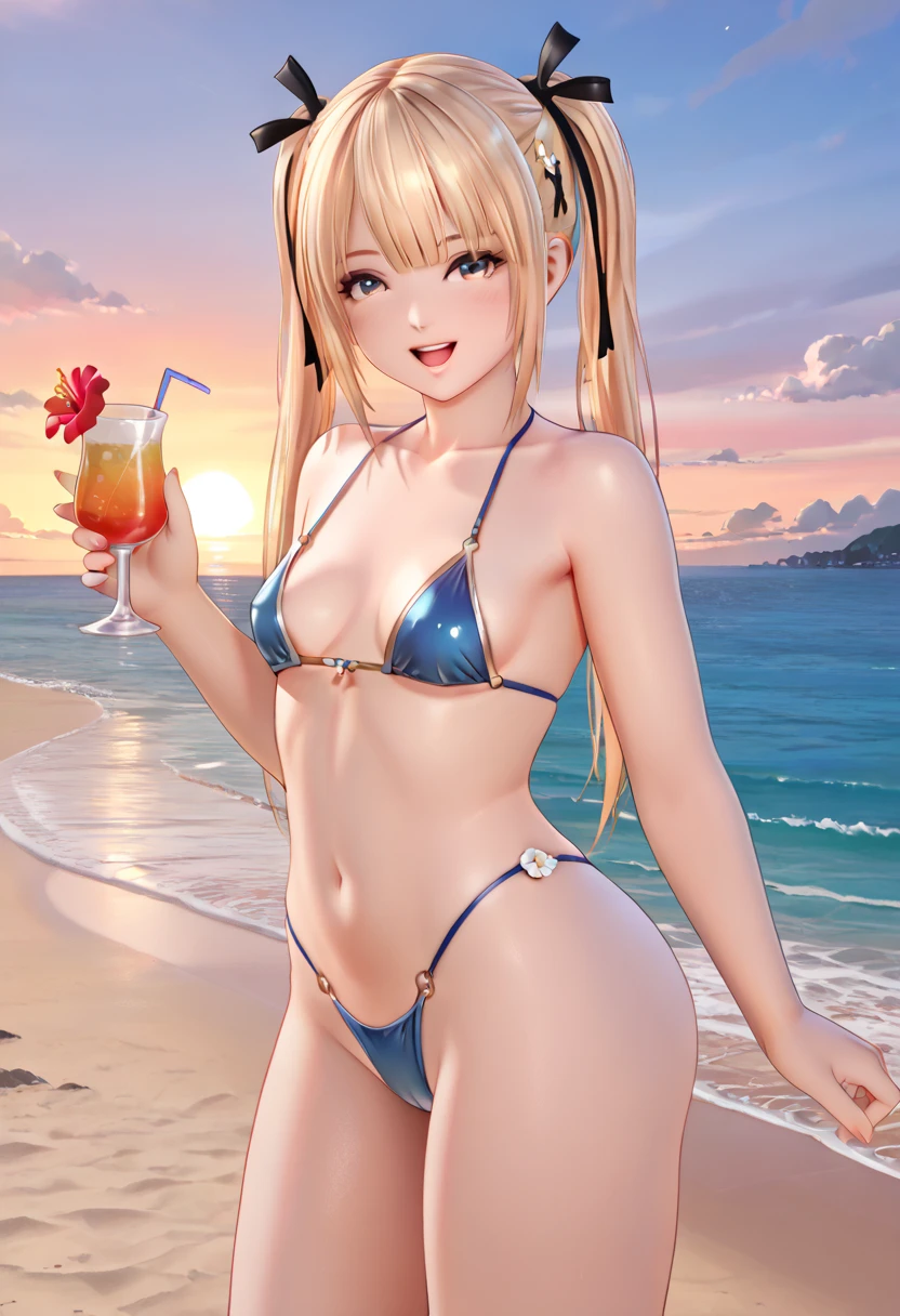 Beach、Beach、Yellow Swimwear、girl、solo、Twin tails、Blonde Hair、
