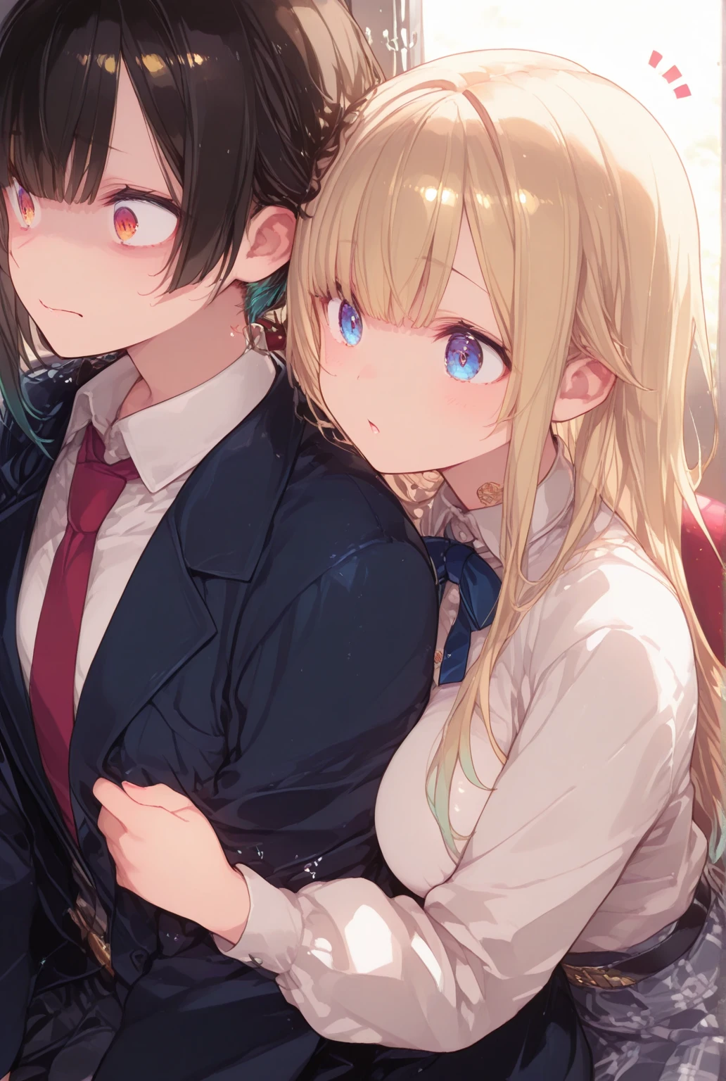 Girl and man sitting on the sofa ) The girl looks at the man with a tsundere look )The freshness of contempt)