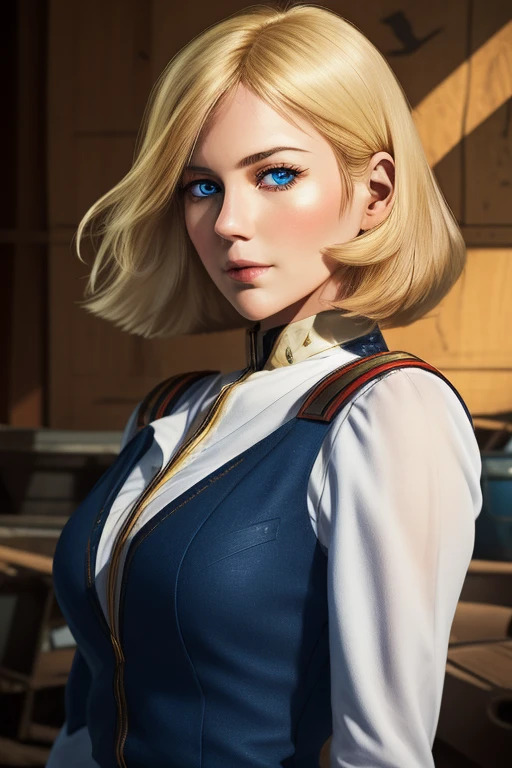1girl, sayla mass, elegant, masterpiece, intricate, realistic, best quality, absurdres, high face detail, perfect eyes, 18 years old, cowboy shot, illustration, vibrant colors, white uniform, skirt