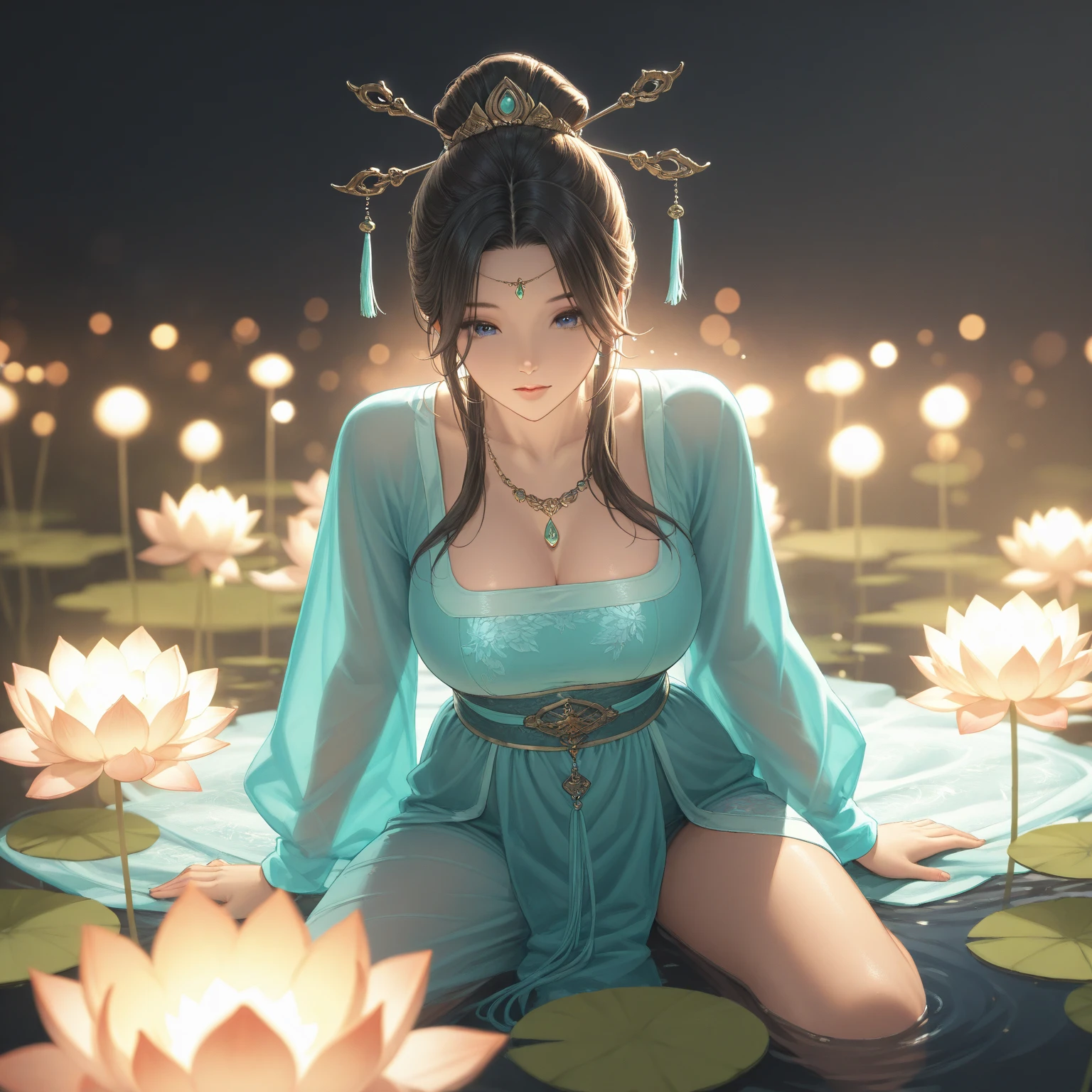 Replace the people in the picture,((8k+ultra high resolution+ultra high definition+masterpiece+Very detailed+Award-winning+The award-winning)),(perfect face+supermodel+Delicate skin+high ponytail+huge breasts+perfect hands+beautiful hands+perfect hands指+beautiful hands指+dancing on lotus),[[[muscle]]],(((anatomically correct))) ,