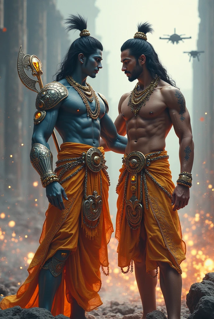 Lord krishna at mahabharat carrying arjun 