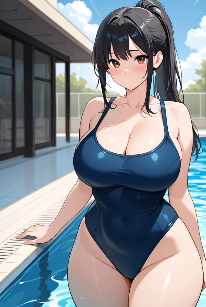 Hot sexy beautiful milf jogging in garden, hoops earrings,huge breast,black hair,free long hair,blush,blue eyes,delicate necklace,wrist watch,high hair ponytail ,sports bra, cleavage,track pant,