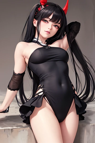 girl with long black hair show her backside neck