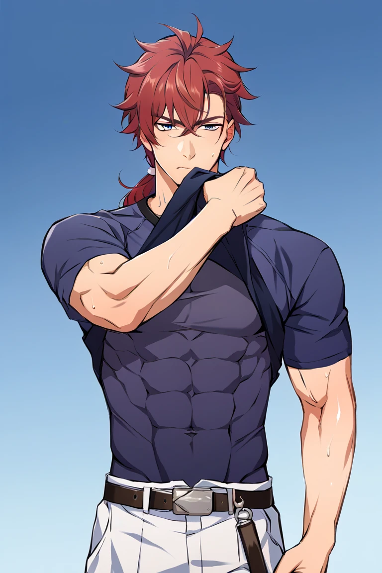 masterpiece, best quality red eyes, game cg, 1boy naked and V-Line sweating, solo, male focus, (looking at viewer), upper body sweating, natsu_dragneel Natsu Dragneel, pink hair, brown eyes, shirtless naked, ((white scarf:1.2)), toned muscle sweating, pectorals, 8 abs, toned legs, naked legs, slightly bulged, detailed, bedroom lighting, well lit, naked body, shower in the background, ((upper body)), (naked flaccid penis :1.2)