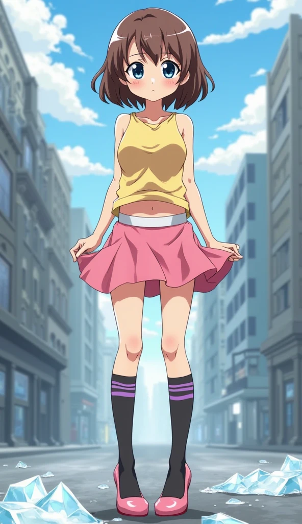 anime artwork beautiful woman poses in the city, (((<lora:sdxl_cameltoe_V3:1>, cameltoe, large cameltoe, detailed cameltoe))), (((full body visible))), anime style, key visual, vibrant, studio anime, highly detailed