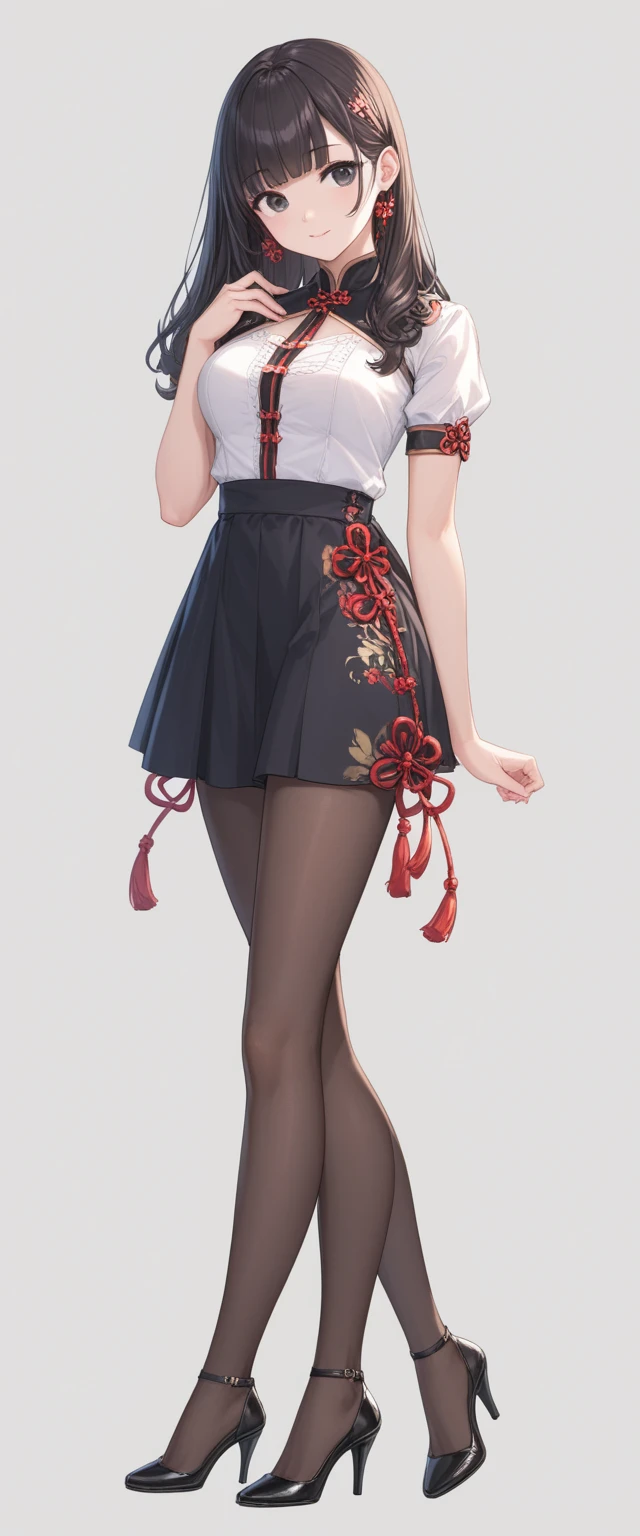 1girl, (8k, RAW photo, best quality, masterpiece:1.2), (realistic, photo-realistic:1.37), solo,ultra-detailed,pantyhose, long shot, beautiful background,,shirt,skirt, ink touch、winter colors, chinese ink drips, artistic painting