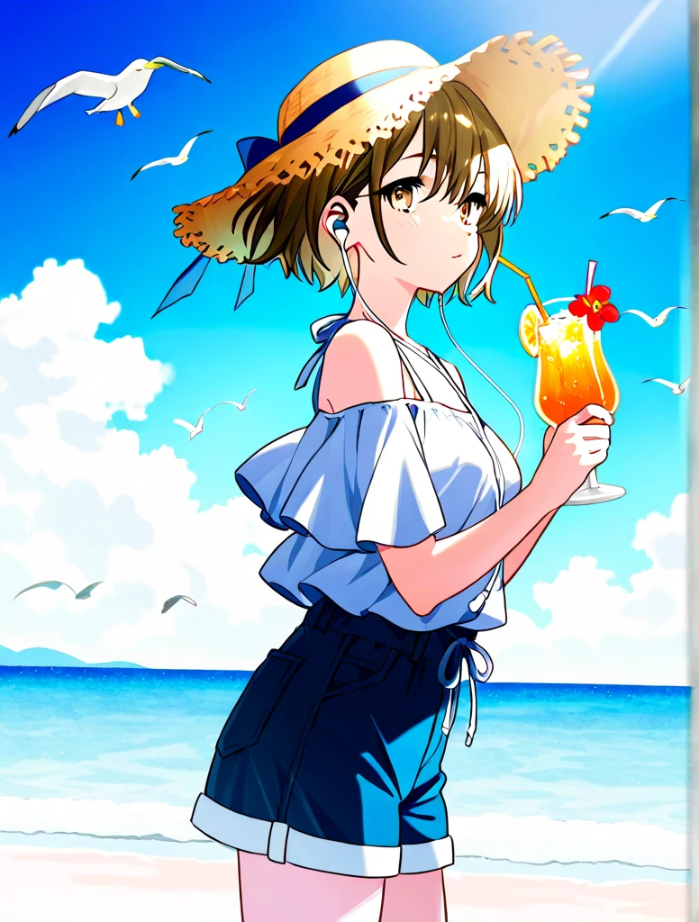irohaisshiki, iroha isshiki, short hair, Brown Hair, (Brown eyes:1.5), smile,Yellow string bikini swimsuit,Oversized shirt,barefoot,Big straw hat,Palm tree,Clear skies,whole bodyがイラストに入るように,
break outdoors, Beach,Sandy Beach,
break looking at viewer,whole body,(Cowboy Shot:1. 5)
break (masterpiece:1.2), highest quality, High resolution, unity 8k wallpaper, (figure:0.8), (Beautiful fine details:1.6), Highly detailed face, Perfect lighting, Highly detailed CG, (Perfect hands, Perfect Anatomy),