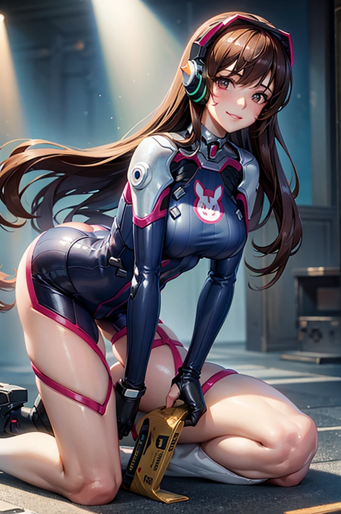 1 girl, (d.va(Overwatch):0.8), alone, long hair, Beard markings, tights, camel toe,nipples, crotch,badly defeated,lies down, getting touched by enemy, enemy unches her ovary, get punched on her ovary, holding her ovary,painfull, ovary injured,brown hair, facial mark, mitt,open mouth, enemy's hands on her crotch, protecting her breast to not get raped, enemy opens her leg,embarrassed and chest, brown eyes, pilot suit, tears, crying, her suits scratched, grabbing her breasr to protect,cowboy shot, earphone, white gloves, breast, sweeping forehead, skin is tight, Animal Print, forehead, Rabbit print, Golji One Piece Stockings, face painting, pink lips,l, holding a gun, serious expression, Suspicious, consideration, investigation, middle of the fight, battle background, DEFEATED