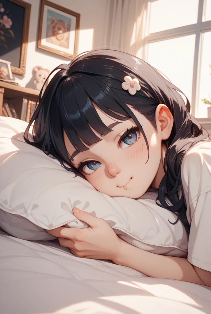 (Highest quality, masterpiece, Ultra-realistic), Beautiful and delicate１５Year-old girl portrait, With a calm and gentle expression, The background is the bedroom in my own home.、I am studying hard at my desk.、Holding a pen、Cute clothes、Bust is C cup