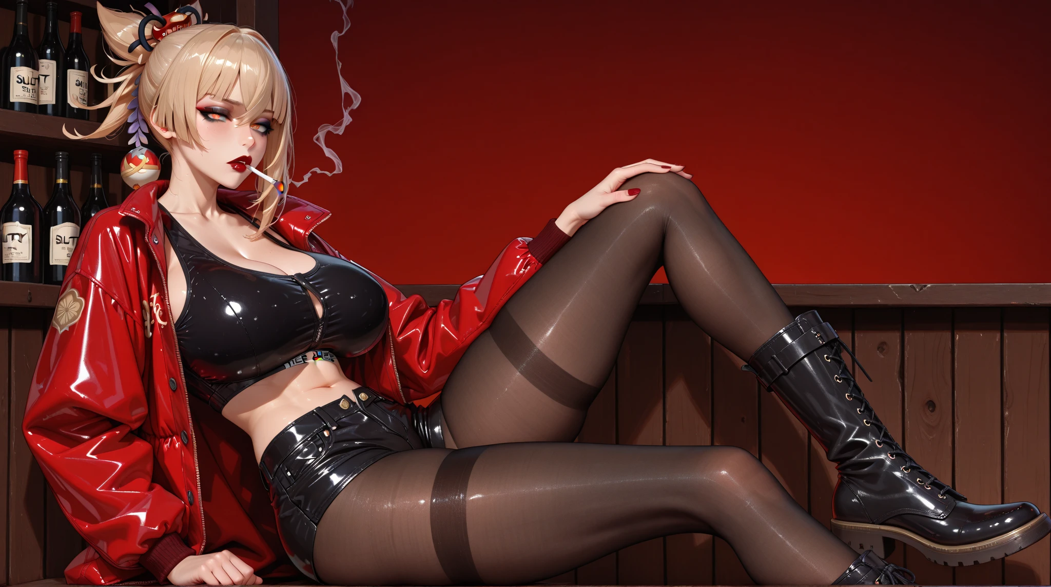 Very Short Hair, (masterpiece、highest quality、Official Art), tentacle bound wrists, tentacle bound arms, tentacle bound legs, tentacle, vaginale, Beautiful face and dark eyes, Look down, Looking at the audience:1.5, Big smile, Wet Hair, Small Top, Red jacket, Long black boots, garter belt, (Black bondage suit:1.2), Red collar, Red choker, Futuristic black leather mask, Glowing Skin, Standing with your legs apart, Spread your legs wide, Realistic:1.9, Very detailed, Full Body Shot:1.2, Super Heroine, High-resolution RAW color photos, High Detail, Ultimately realistic details, Ultimately realistic texture, Ultimate in exquisite detail, Professional photos, Sexy portrait of a girl, Voluptuous bust, Narrow waist, Cleavage, Trained abdominal muscles, BIG ASS, Complete the whole body, Full body image, No underwear, highest quality, ((background:In town:1.4)), suzune, suzune's clothes