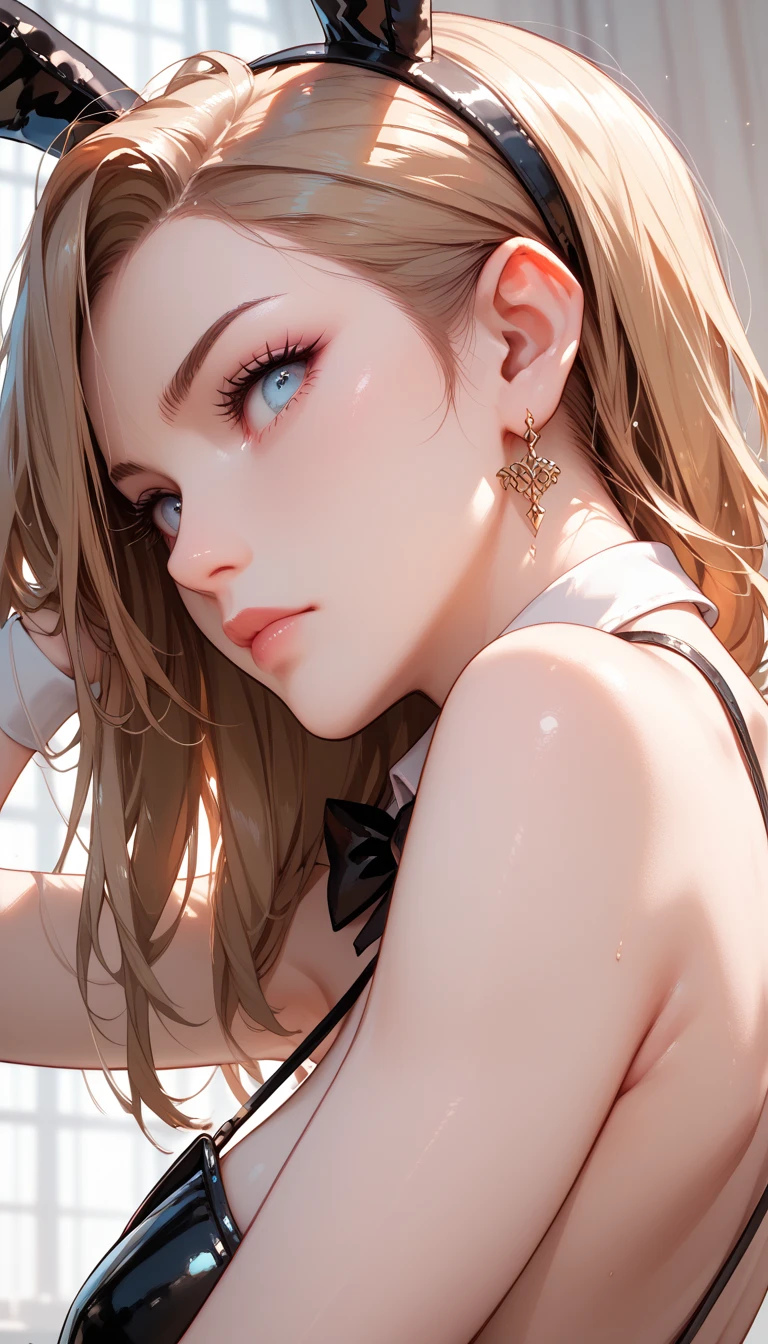 sexy woman, black braided hair, black t-shirt, close-up on face, eyes closed, glossy pink lips parted in a kiss, flawless glowing skin, long beautiful neck