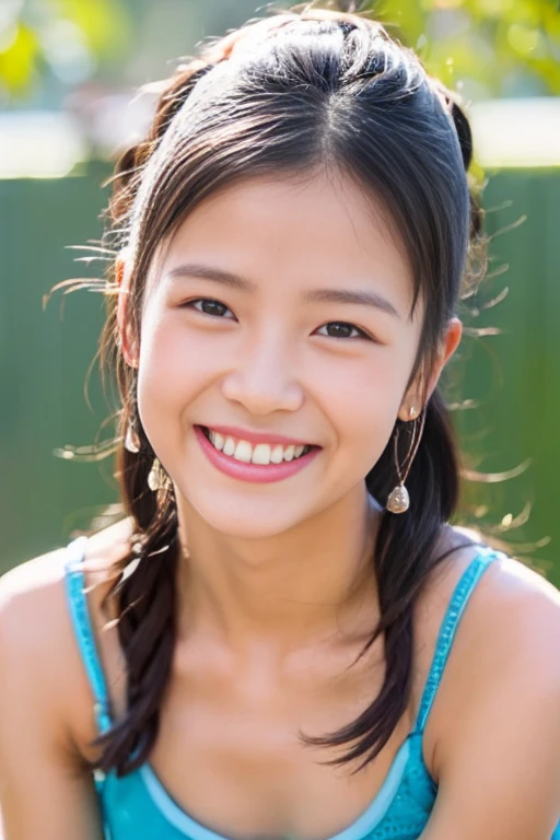 beautiful６old japanese girl, (freckles:0.6), soft light, ponytail, clear face