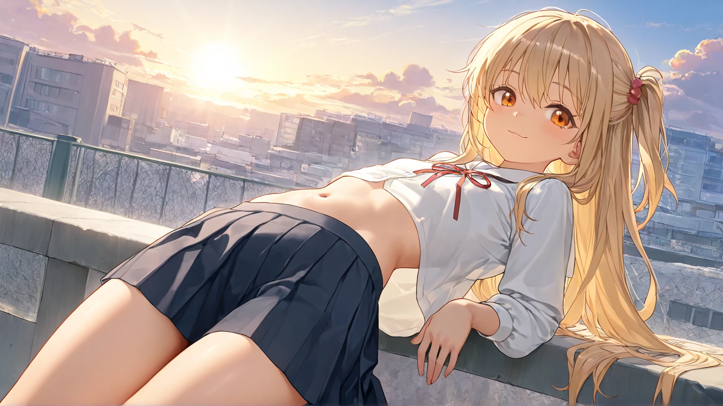 masterpiece,best quality, ultra high res,(beautiful girl:1.4), (beautiful Busty breasts:1), (happy:1.2), (enjoy:1.2), (dark hair:1), (short low ponytail:1.2), medium hair,a sexy mole around the mouth,wet lip, (burst into laughter:1.4), (squinting:1.4), (simple plain uniform:1.5),(gym uniform:1), school gym clothes, (plain:1.8),(wearing round neck white t-shirt:1.2), navy blue short Sweatpants , upper body shot, ((In a large empty pool)), Pool cleaning, (clean), low angle from below, An old anime school girl character sitting sitting in the terasse of an old japanese house, relaxing at the view of her garden. summer vibes. The colors are soft and pastel, with soft lighting and a nostalgic ambiance, Lo-Fi, , cute girl, side view