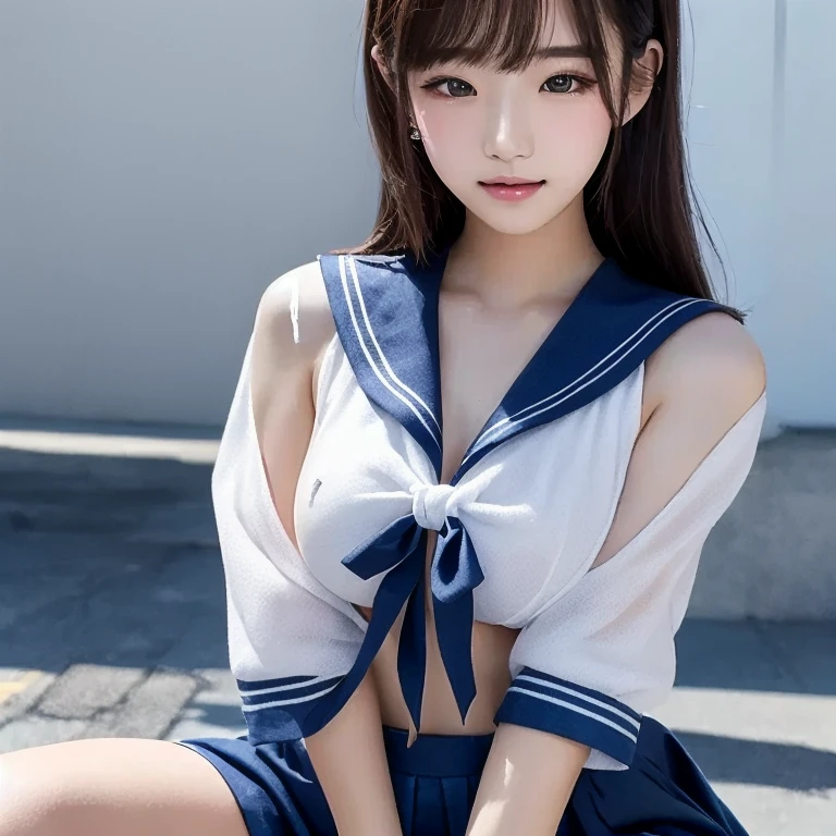 ((top-quality、masuter piece:1.3))、201 year old girl、Beautiful girl emphasizing slender abs:1.3、(Random hairstyle、huge-breasted:1.2、constricted hips)、Wet string clothes:1.2、hyperdetailed face、A detailed eye、二重まぶた、barechested、Full body like、Sexy Sailor Suit、((Recurve the body、barechested)、a wet body、((barechested、Hide the pubic area with your hands、Nankoku Resort、Beautuful Women、See-through sailor suit))、Hide the pubic area with a string、Beautuful Women