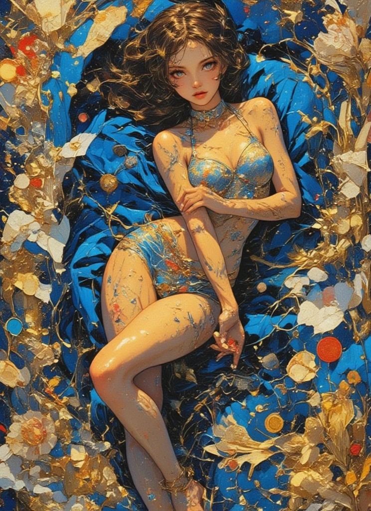 girl nude art, (masterpiece, top quality, official art, beautiful and aesthetic: 1.2), (1 flower), full body, Extremely detailed, (Fractal Art: 1.3), colorful, more detailed, "Best quality", " masterpiece, Sakimichan style art, slight smile, open legs, view of pubic hair, 1 sexy girl in transparent forest clothes, exposed breasts, transparent open t-shirt, tattoos of mandalas and flowers, ((black hair fused with platinum and gold) ), naked girl, beautiful pubic area visible, ((small breasts visible)), ((water pond in the garden)), ((Mandala and flower tattoos on naked body)), ((old floating clock )), (lamp, lantern) , skin wet with water, ((bed floating in the pond)), ((beautiful girl lying on the bed)), Fantasy, view from above, Legs open, ((beautiful girl lying on bed seen from above)), ((full female body)), night light, ((closed eyes long eyelashes)), ((transparent clothing fused in water)), ((impressionist garden art)), ((dynamic pose in sexy movement)), ((skin wet with water)), ((caucasian European girl)), ((watercolor art)), (perfect pencil drawing), (((tattoo on ankles and feet))), ( ((transparent red panties))), (transparent red blanket), ((surrealist art)), ((overexposure art)), ((wlop style art)),