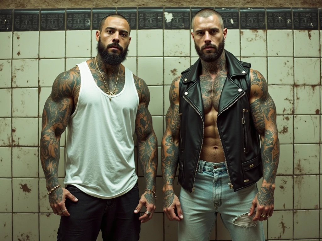 Make a man with gray coloring,full of tattoos, one of which is Anunis's face on his chest,he is shirtless,has long black hair and wears a black eye patch