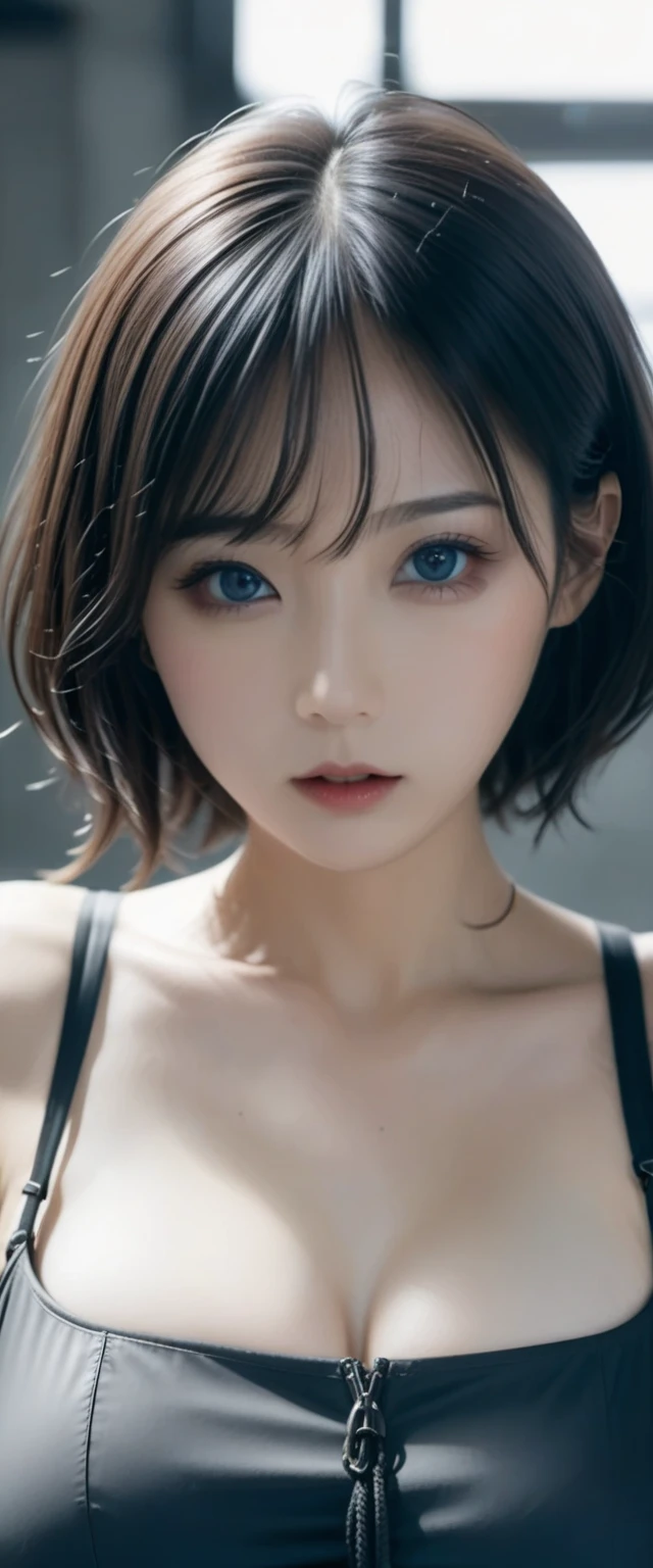 a beautiful girl is playing 砲丸投げ, 黄色い髪 short hair, blue eyes,Conceptual art, best photo shot, glowing light, realistic, UHD, textured skin, masterpiece, anatomically correct, best quality, 8k, full body