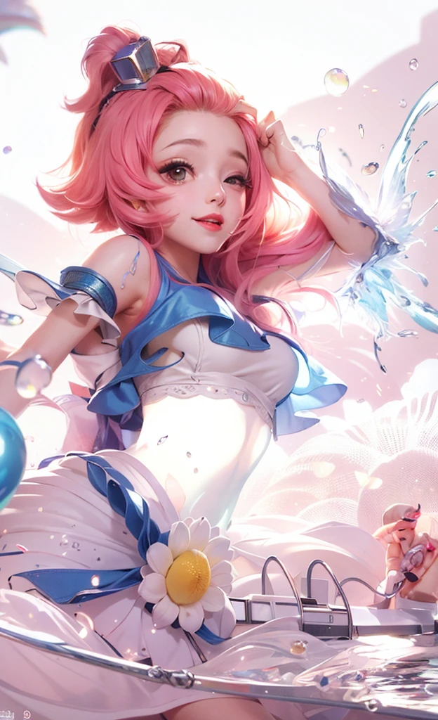 a drawing of a girl with pink hair and a yellow shirt, cute aesthetic with flutter, RossDraws Vibrant Pastel, high quality colored sketch, portrait knights of the zodiac girl, High quality fanart, with pink hair, beautiful animated art style, animated art style, high quality anime art style, knights of the zodiac girl, anime art style, rossdraws vibrant cartoons