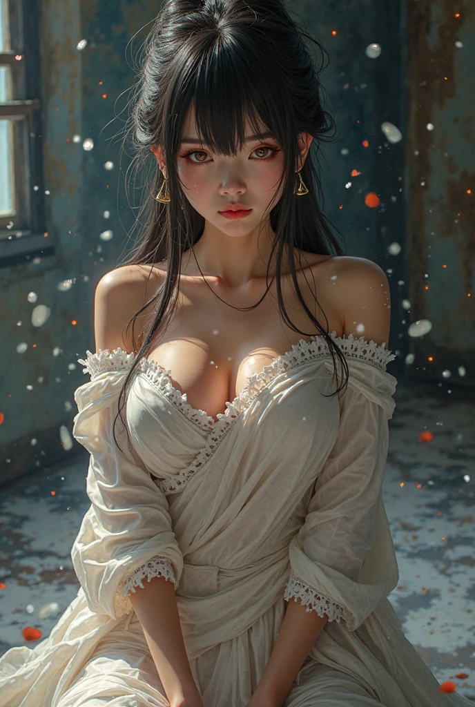 Beautiful woman,Have a perfect body:1.4,Layered Hairstyle,Prominent cleavage:1.5,shorts,Highly detailed face and skin texture,Double eyelids,Skin Whitening,Long hair,Whitening long legs
