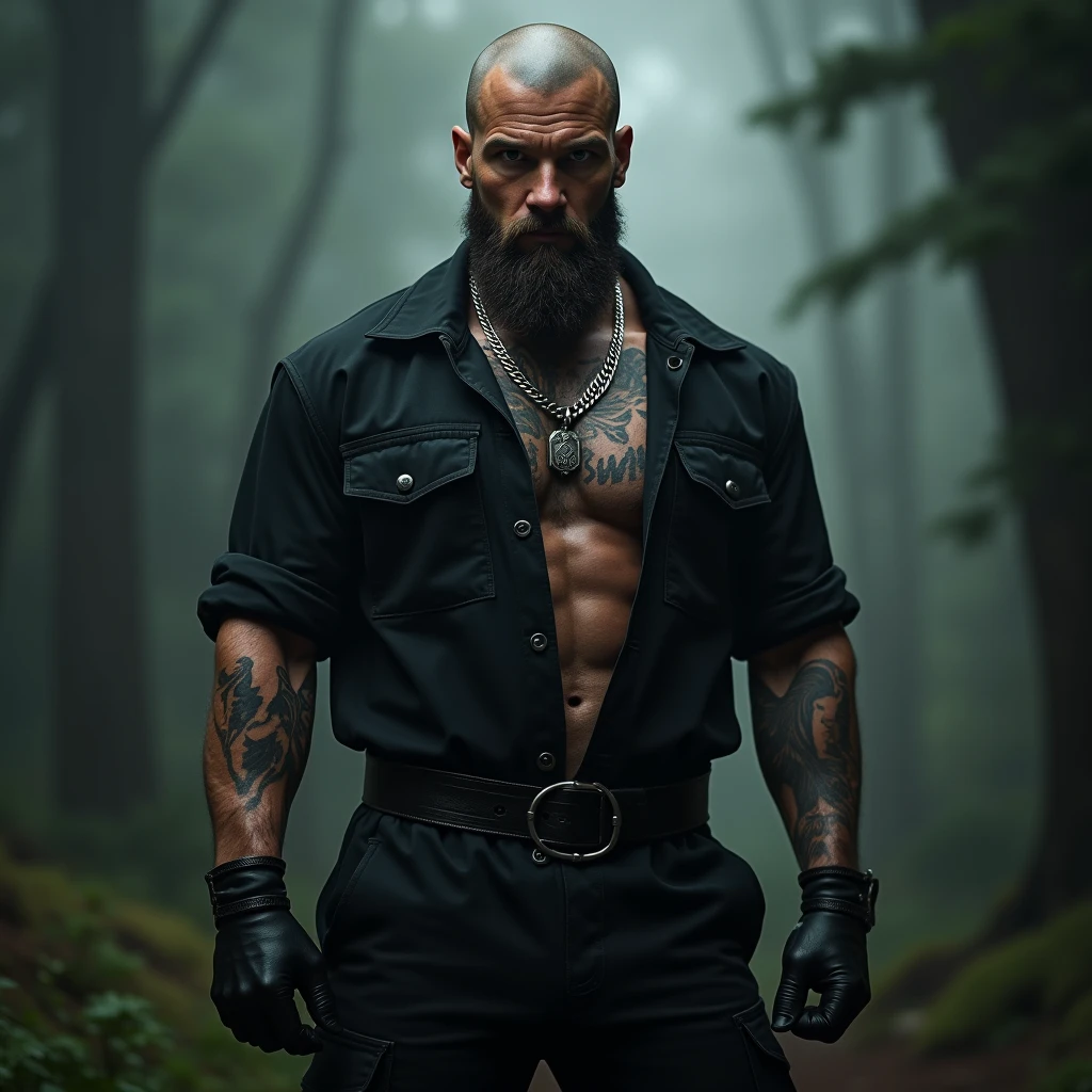 ultra realistic 8k, a 2 white man of Russian descent. ultra resistant army soldier, Does not have a beard. His face has scars(detalhada Realist 8K). Muscular and corpulent physique of 2,30 meters high(Realist 8K). He wears Brazilian army pants and a heavy vest.(detailed 8k) wearing no shirt. he is in a barracks. He has a tattoo of a cross on his torso.(detalhada e ultra Realist 8K). He wears a golden crucifix. skull tattoo on neck( detalhada Realist 8K)