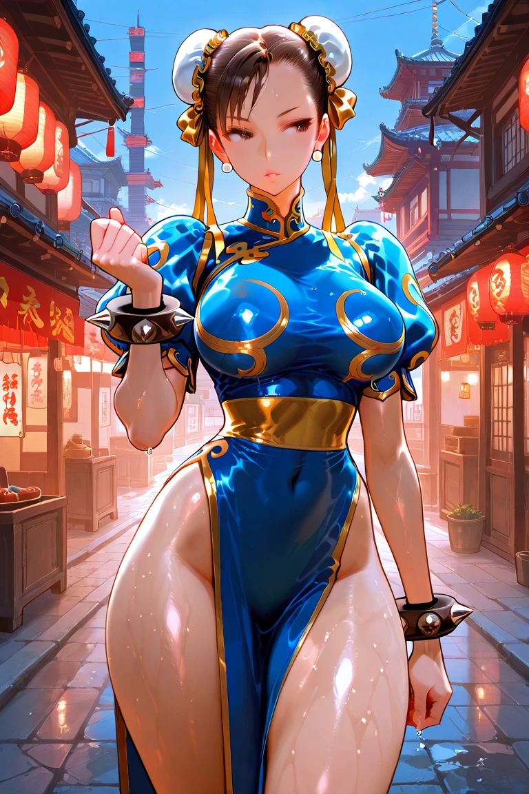 (Very detailed,Highest quality,4K,8K,16K,High resolution,masterpiece:1.5), (Perfect hands,Perfect Legs), (Realistic,photoRealistic,photo-Realistic:1.37),
One beautiful woman, Chunli, Chunli, Street Fighter,
Beautifully detailed sweat glands, Smooth skin texture, Carefully drawn,
Outstanding proportions, Lively expressions, (Big Breasts), (Big Ass), ((Sticky with sweat)), In a sexy pose,
Outdoor, Chinese back alley at night,