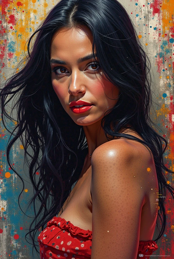 (low angle view)(woman)(black hair)(naked)(tall and menacing), (oil painting)(detailed face, eyes, and lips), (soft brushstrokes)(dark and mysterious atmosphere), (strong chiaroscuro lighting), (best quality, highres, masterpiece:1.2), (ultra-detailed)(realistic:1.37), (professional), (vivid colors), (dark color palette)