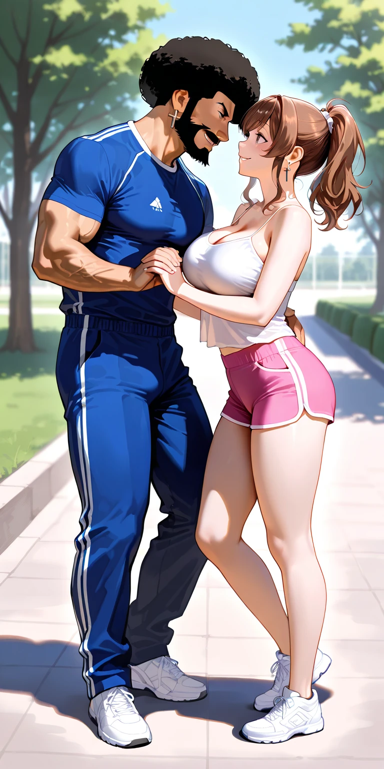 (handsome Man),(crew cut short hair:1.8), (man and woman hugging and kissing: 1.5), (man and woman: 1.5), smile, (A man wears a navy blue short-sleeved round neck t-shirt.: 1.3), Navy cargo pants, Korean guy , korean men, (High gloss details), chest muscles, large arm muscles, blood vessel, Big muscles, Broad shoulders, looking at the audience, Balancing the eyes, smile, Close your eyes, open your mouth., (Close your eyes, open your mouth. : 1.3) , ,(genital very long big : 1.8), (Big testicles), (Erection of the penis: 1.1), (How: 1.8) ,(naked woman: 1.9), Make love, fucking, sex, lust, (, In front of the bread shop: 1.3) ,