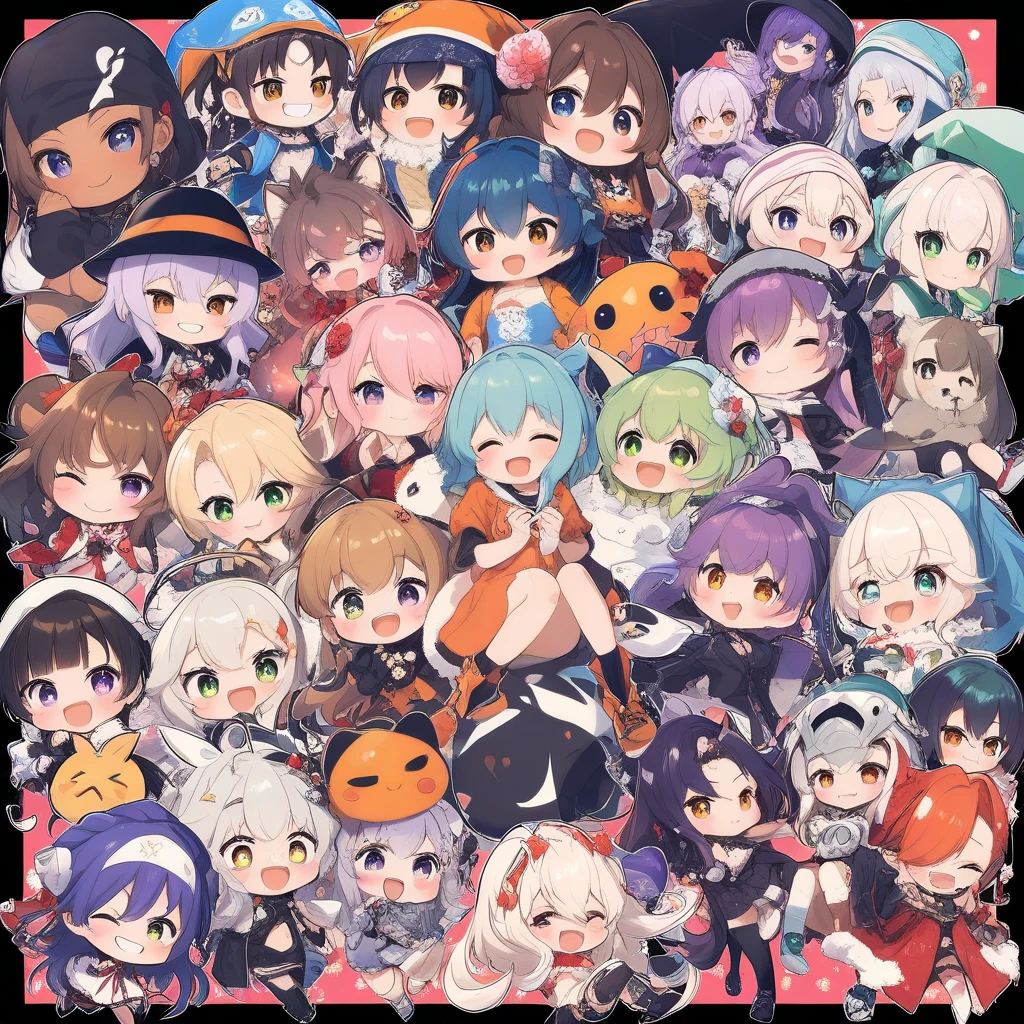 (2D, painting, illustration, masterpiece, intricate detail, ultra-detailed, highest resolution, best quality, ultra quality, sharp & smooth, best{shading & lighting}:0.9),(distortion, Beautiful luminescence and transparency:1.25),(realistic:0.6),high contrast,(kawaii, chibi, deformation Character, big had, big eyes, Tiny:1.4), A girl, smiles, Multi strapped tankini, not large tasty, multiple girls, group picture, 3girls, sitting, kneeling, w-sitting,