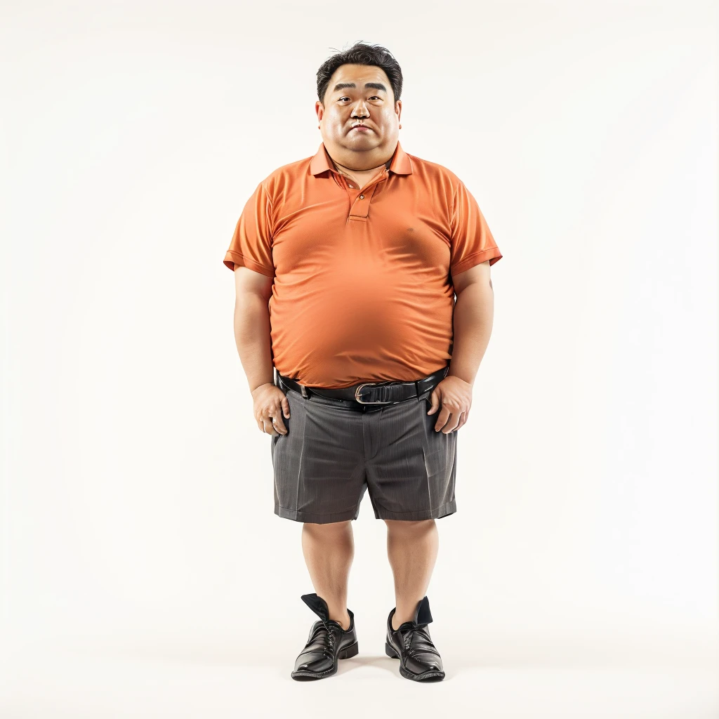 Man, Asian, 50 years old, Fat, Chubby, wearing glasses, a thin, light bronze plaid shirt, Unbuttoned the shirt, Shirtless, shirtless, wearing Jeans, standing, living room, by the window.