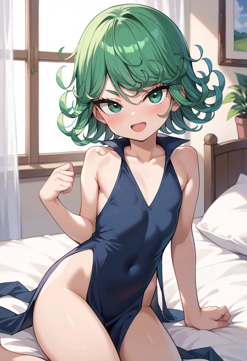 (best quality, masterpiece1.2), 1girl, blush, woman, sexy, detailed, extreme detail, perfect lighting, 4k, vivid colors,(((lying on bed))),(((lying)),,bedroom, wide hips, (small breasts:1.2) BREAK anime style, source anime,(legsless, armsless:1.2),(high angle),angry,(centered),twintails,(naked),((())),(((tatsumaki))),perverted look,green eyes,bikini,micro bikini,black bikini