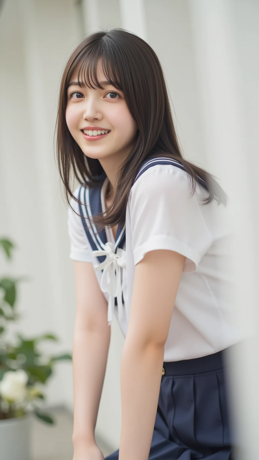 ((1girl in:2)), ((1screen)), 8K, RAW shot, of the highest quality, masutepiece, photos realistic, ((Anatomically correct proportions: 1.5)), Detailed face, Detailed eyes, Detailed fingers, Detailed skin, Detailed legs, short torso、huge tit、(Shooting from the knee up:1.5)、16-year-old schoolgirl、((I'm standing in the schoolyard when it's raining heavily:1.5))、((Wet uniform white blouse:1.5))、((Wet uniform skirt:1.5))、((Wet and glowing skin:1.5))、((Blouse that gets wet and sticks to the skin:1.5))、((Wet hair:1.2))、(blouse with ribbon around the neck:1.5)、((Soaking wet body:1.5))