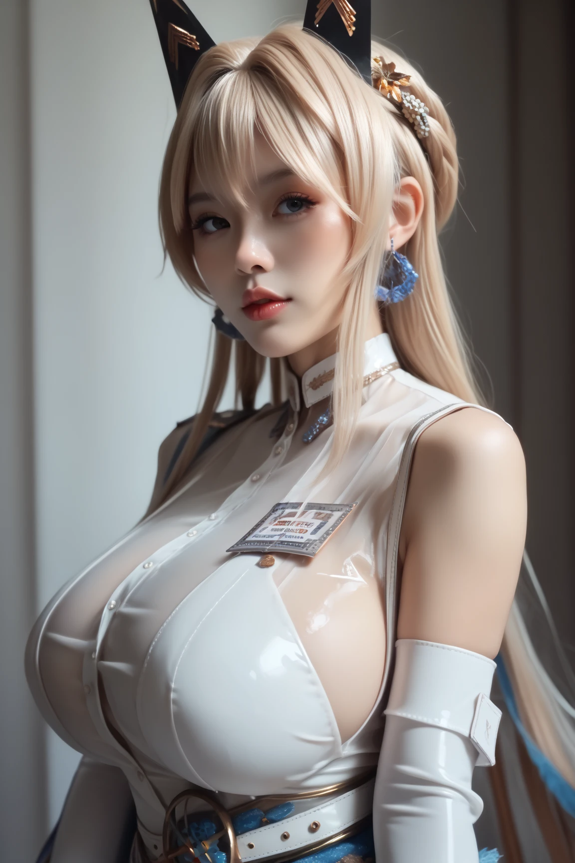 Beautiful girl sitting in a chair with her hands up, oppai, seductive girl, biomechanical oppai, oppai proportions, thicc, pixiv 3dcg, anya from spy x family, ecchi  style, from girls frontline, shikamimi, smooth  cg art, ecchi, [ 4 k digital art ]!!, oppai cyberpunk