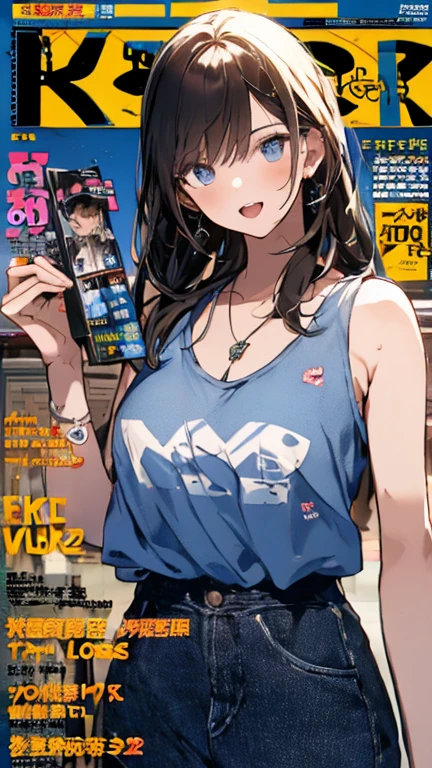 The man is holding the mobile phone in the distance, facing his girlfriend, and the beautiful woman looks at the boy with a coquettish expression, and the body squats slightly