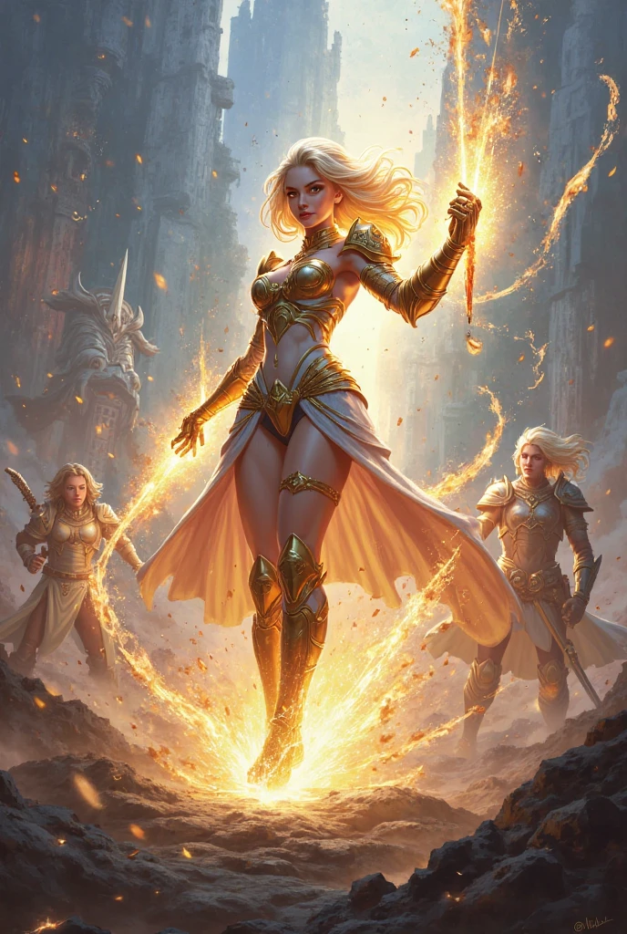 arafed high details, best quality, 16k, (ultra detailed: 1.5), masterpiece, best quality, (extremely detailed), dynamic angle, ultra wide shot, photorealistim, RAW, fantasy art, dnd art, fantasy art, realistic art, a wide angle picture of a female aasimar sorceress casting a fire spell, full body  (intense details, Masterpiece, best quality), D&D aasimar, exremley beautiful female aasimar, silver hair, long hair, wavy hair, dynamic eyes color, angelic eyes, radiant magical eyes, ultra detailed face (intense details, Masterpiece, best quality), spread angelic wings, white angelic wings (intense details, Masterpiece, best quality),  wearing [black] robe, wearing blue cloak, long cloak, flowing cloak with fire motifs (intense details, Masterpiece, best quality), armed with magical staff (intense details, Masterpiece, best quality), manipulating fire magical energy (intense details, Masterpiece, best quality), controlling lightning, dark fantasy magical tower background, evil temple background (intense details, Masterpiece, best quality), rpg portrait, FireMagicAI, feathered wings
