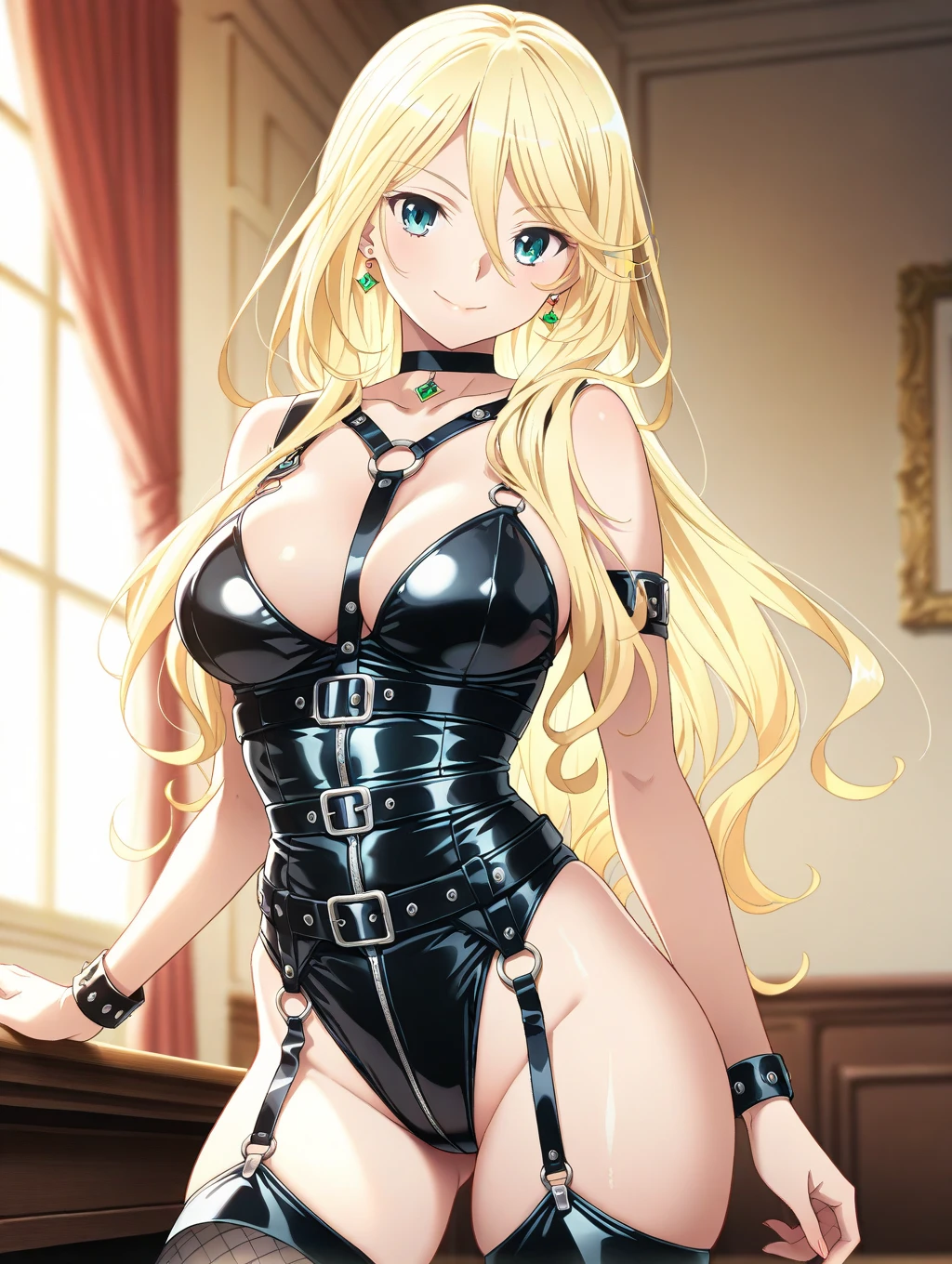 Bondage、Queen、spouse、(((One Girl)))、alone、(((black latex elbow gloves:1.4 )))、(((black latex corset dress:1.4)))、(((Beautiful lace corset dress.)))、(((corset dress with shoulder straps)))、(((black latex tight miniskirt:1.4)))、(((Black thigh-high boots)))、(((Black fishnet stockings:1.2 )))、(((Stiletto heels:1.4)))、(((Black latex panties)))、(((black latex bra)))、(((Black leather collar)))、(((Sexy pose:1.4 )))、Wide-open legs:1.2、(((erotic)))、(((Cowboy Shot)))、(((Sexy pose)))、Spread your legs、(((erotic)))、(((Cowboy Shot)))、(Anime Cel Style, masterpiece, Highest quality, High resolution, Anime Color, Megami Magazine:1.2, Anime poster style, Anime key visual, sharp, 8K, Realistic), (Beautiful Eyes:1.5), Reiko_wife, One Girl, blonde, Long Hair,(((Aqua blue eyes)))、 (Beautiful Nudes), bikini, Cleavage, Fashion Model Style、8 heads、Slim figure、thin、(Upper Body, Sitting), (Perfectly detailed anatomy, Perfect Arms, Perfect Fingers, Beautiful Face, Perfect body), hot spring, Sweaty、Staring at the audience、(((Wicked Smile:1.4)))、Frowning、Frowning、Contempt、(((blush:1.4)))